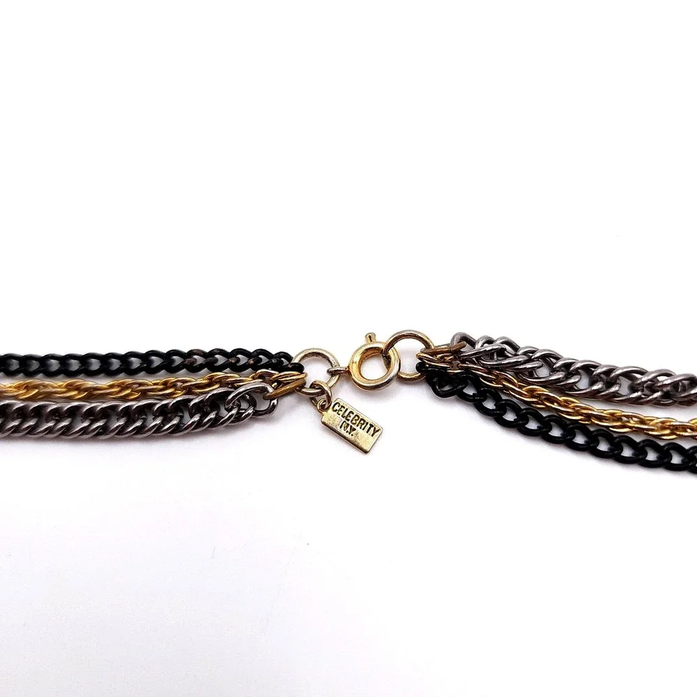 Celebrity‎ NY Triple Strand Necklace Mixed Metal Vintage